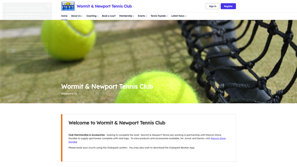 Screenshot of the Wormit and Newport Tennis Club (SCIO) website