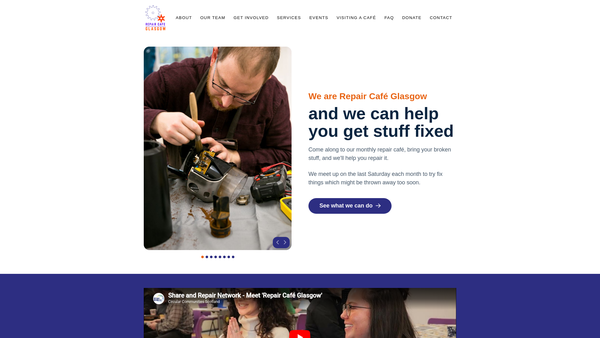 Screenshot of the Repair Cafe Glasgow website