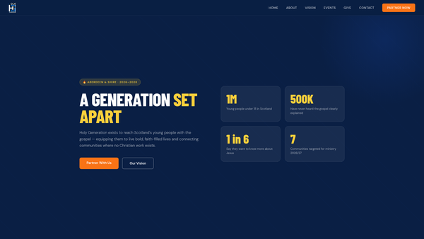 Screenshot of the Holy Generation SCIO website