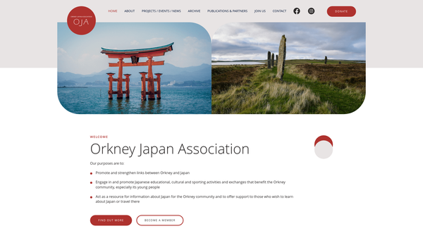 Screenshot of the Orkney Japan Association SCIO website