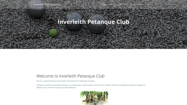 Screenshot of the Inverleith Petanque Club website