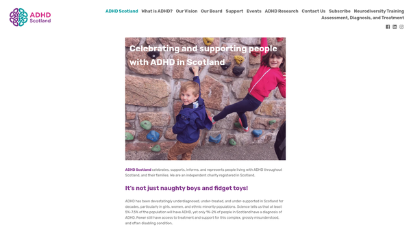 Screenshot of the ADHD Scotland website