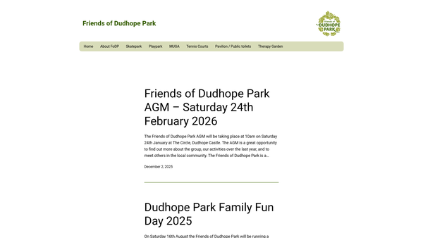 Screenshot of the Friends of Dudhope Park website
