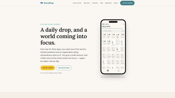 Screenshot of the EveryDrop SCIO website