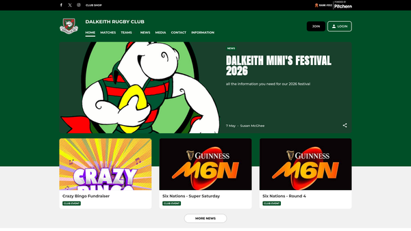 Screenshot of the Dalkeith Rugby and Community Sports Club website