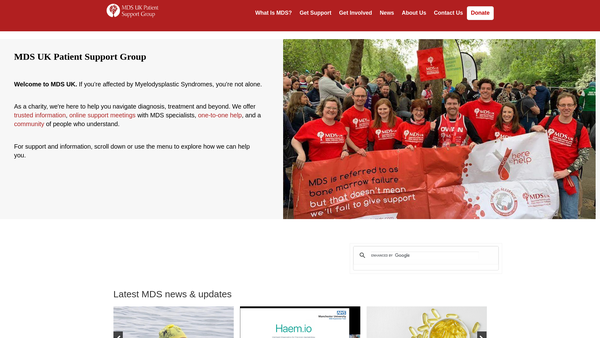 Screenshot of the MDS UK Patient Support Group website