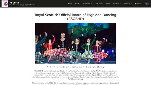 Screenshot of the Royal Scottish Official Board of Highland Dancing (RSOBHD) website