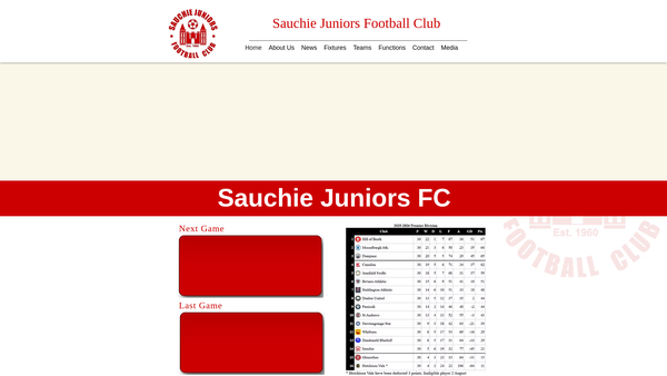 Screenshot of the Sauchie Juniors Football Foundation website