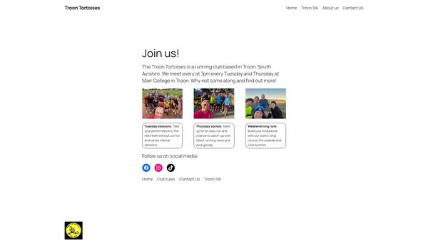 Screenshot of the Troon Tortoises Athletics Club website