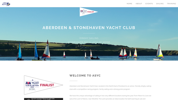 Screenshot of the Aberdeen and Stonehaven Yacht Club website