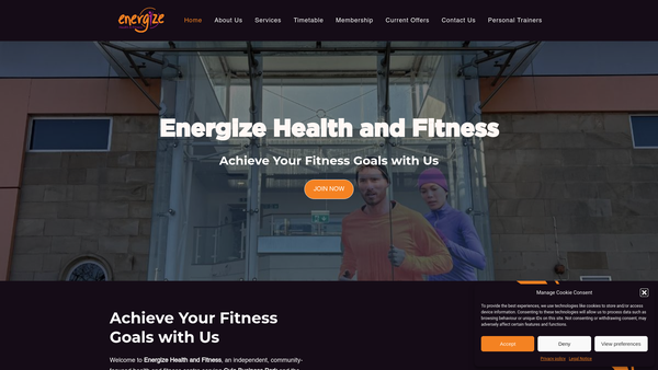 Screenshot of the Energize health and fitness Ltd website