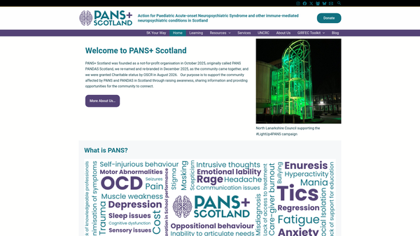 Screenshot of the PANS+ Scotland website