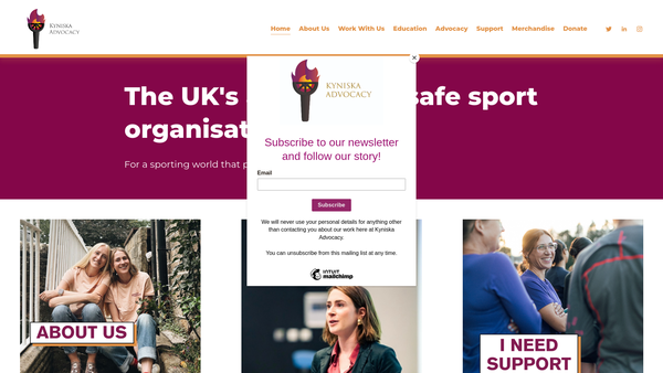 Screenshot of the Kyniska Advocacy in Sport website