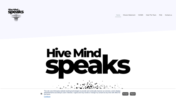 Screenshot of the Hive Mind Speaks website